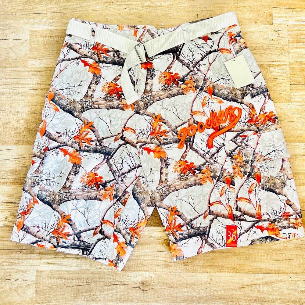 Goodlifer Camo Tree Print Shorts in Orange & White